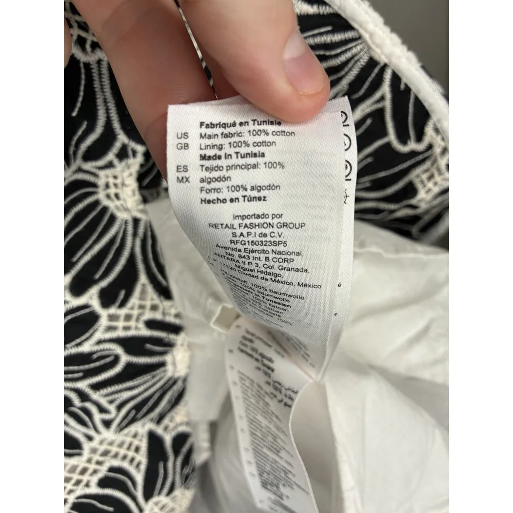 Sandro Audrey Flared Floral Mini Dress Black White Size 40 Short Sleeve V Neck - Picture 6 of 10